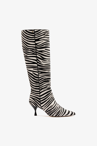 Zebra Hair Leather Mid Flare Heel Boot Georgia – Larroude