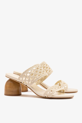 Dew Drop Macrame Sandal In Ivory Leather
