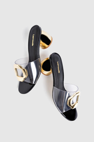Margherita Clear Mule Black Patent Leather Mule Larroudé