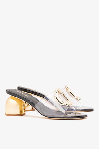 Margherita Clear Mule Black Patent Leather Mule Larroudé