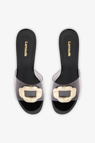 Margherita Clear Mule Black Patent Leather Mule Larroudé