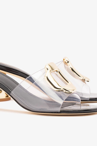 Margherita Clear Mule Black Patent Leather Mule Larroudé