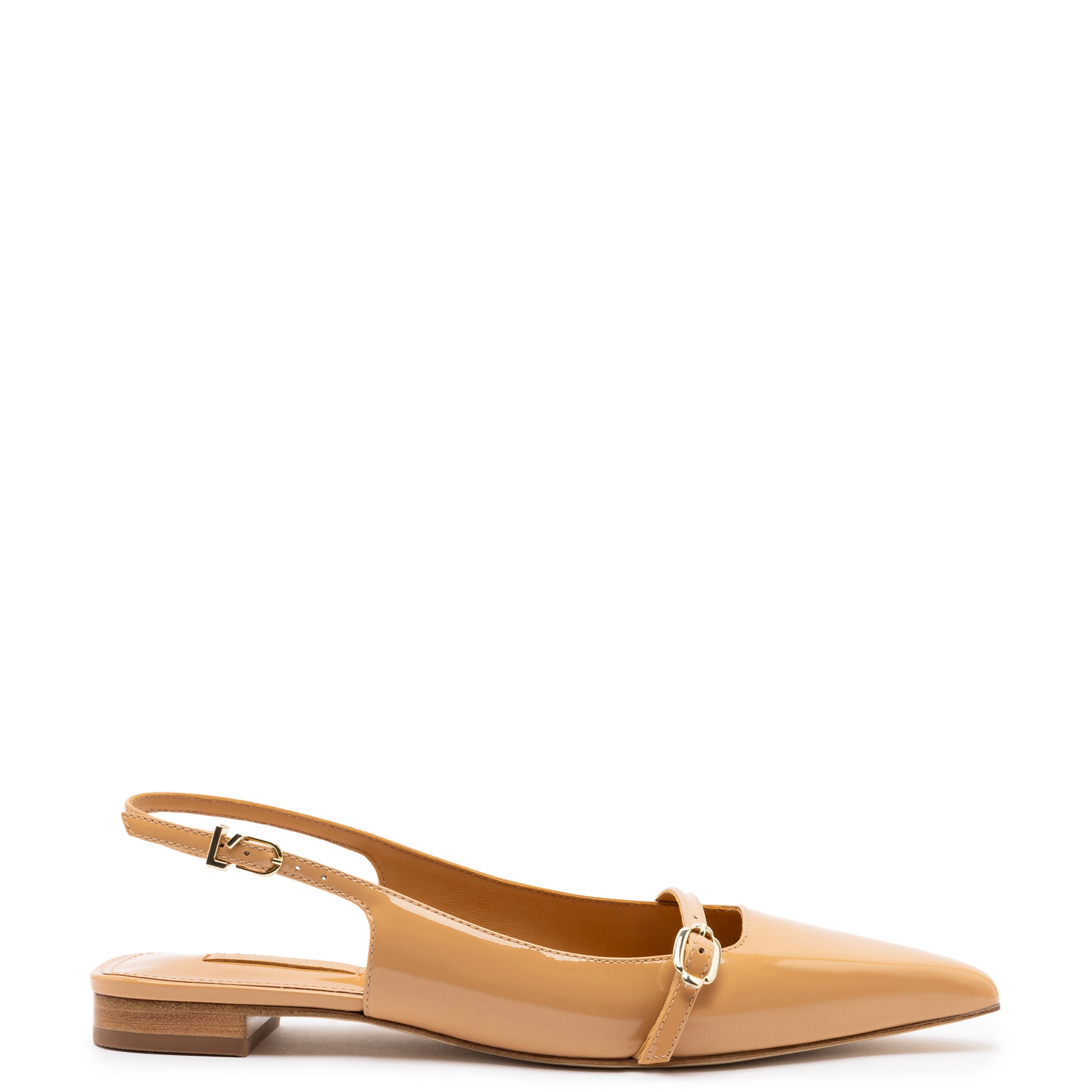 Ines Flat In Tan Patent Leather