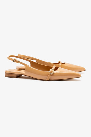 Ines Flat In Tan Patent Leather