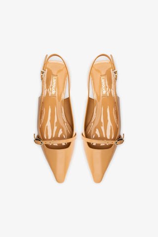 Ines Flat In Tan Patent Leather