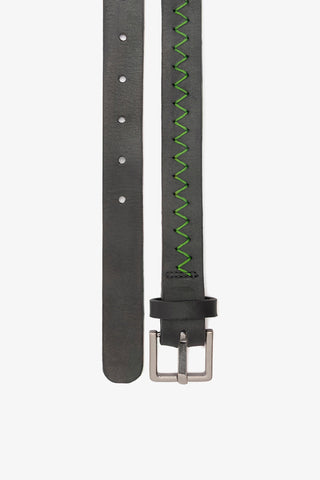 Jonathan Cohen by L.: Zig Zag Belt Green and Black Leather Clothing Larroudé x Jonathan Cohen