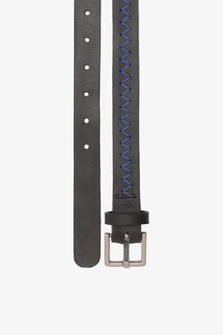 Jonathan Cohen by L.: Zig Zag Belt Blue and Black Leather Clothing Larroudé x Jonathan Cohen