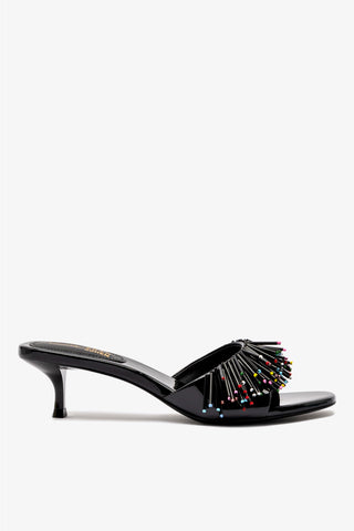 Larroudé x Jonathan Cohen Fringe Greta Mule In Black Patent Leather