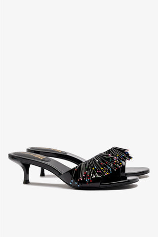 Larroudé x Jonathan Cohen Fringe Greta Mule In Black Patent Leather