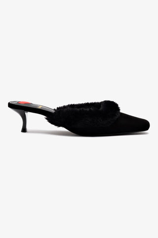 Amal Faux Fur Mule In Black Suede