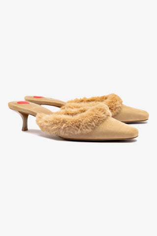 Amal Faux Fur Mule In Peanut Suede