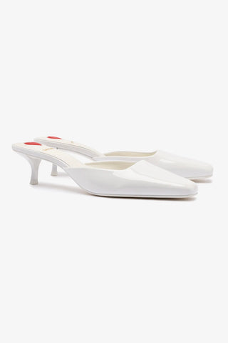 Amal Mule In White Patent Leather