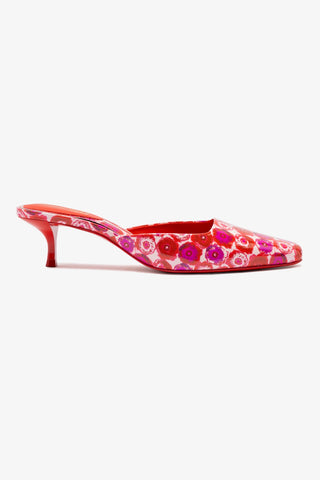 Larroudé x Jonathan Cohen Amal Mule In Red Abstract Printed Patent Leather