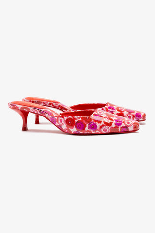 Larroudé x Jonathan Cohen Amal Mule In Red Abstract Printed Patent Leather