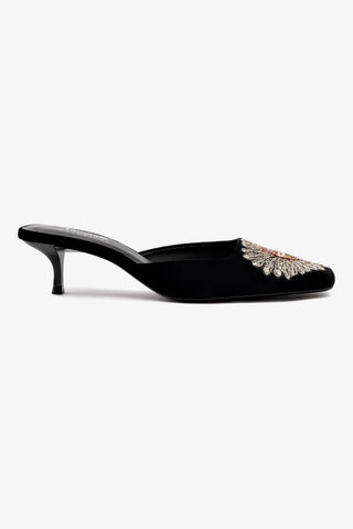 Larroudé x Markarian Mule In Black Velvet and Heart Embroidery