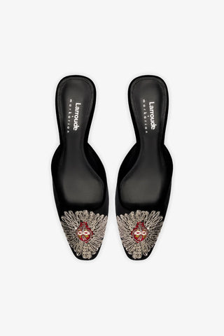 Larroudé x Markarian Mule In Black Velvet and Heart Embroidery