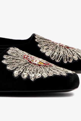 Larroudé x Markarian Mule In Black Velvet and Heart Embroidery