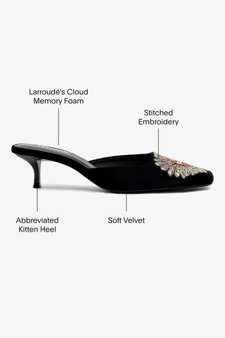 Larroudé x Markarian Mule In Black Velvet and Heart Embroidery