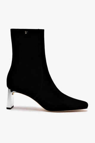 Alexis Bootie In Black Suede and Silver Heel