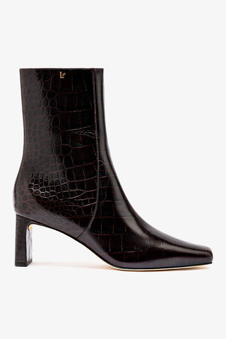 Alexis Bootie In Dark Croco Embossed Leather