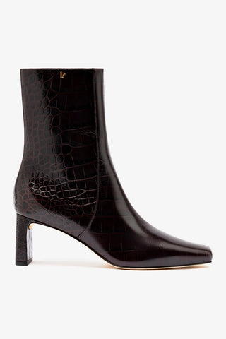 Alexis Bootie In Dark Croco Embroided Leather