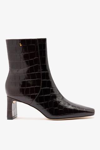 Alexis Bootie In Dark Croco Embossed Leather