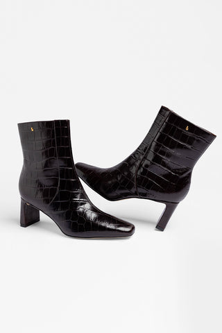 Alexis Bootie In Dark Croco Embossed Leather