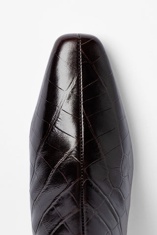 Alexis Bootie In Dark Croco Embossed Leather