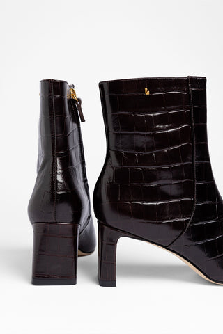 Alexis Bootie In Dark Croco Embossed Leather