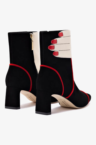 Larroudé x Libertine Hand Boot In Black, Ivory and Scarlet Leather