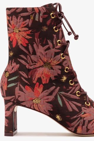 Larroudé x Markarian Alexis Boot In Floral Embroidery Burgundy Fabric