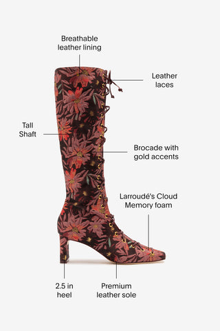 Larroudé x Markarian Alexis Hi Boot In Floral Embroidery Burgundy Fabric