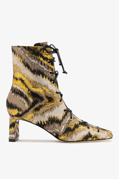 レア　Roen　ロエン　ハラコ　レオパード柄　ヒール　ブーツ　Y2k 26cm Larroudé x Markarian Alexis Boot In Floral Embroidery Gold Fabric