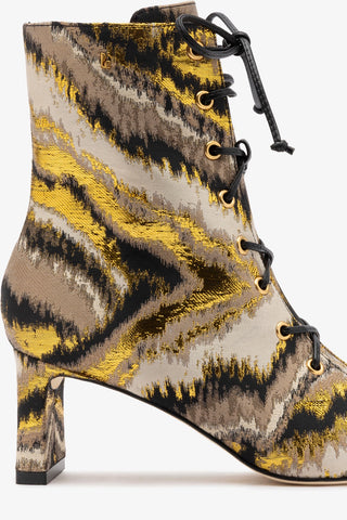 Larroudé x Markarian Alexis Boot In Floral Embroidery Gold Fabric
