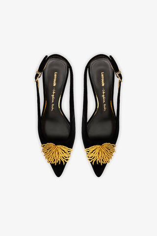 Larroudé x Angelica Hicks Beaded Pump Low In Black Velvet