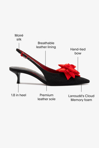 Larroudé x Angelica Hicks Bow Pump Low In Black Satin