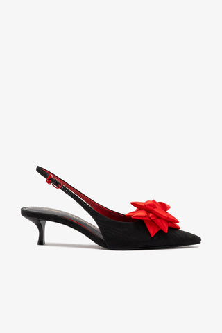 Larroudé x Angelica Hicks Bow Pump Low In Black Satin