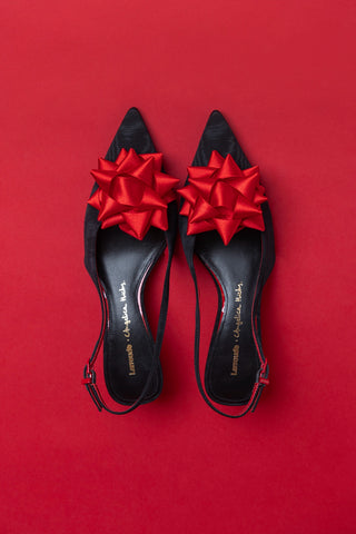 Larroudé x Angelica Hicks Bow Pump Low In Black Satin