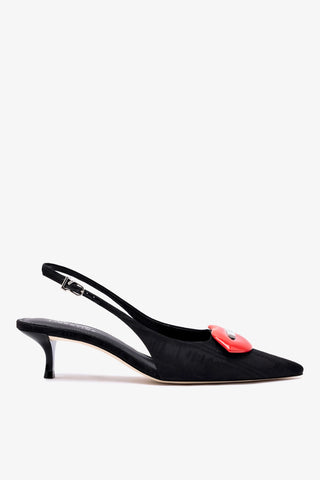 Larroudé x Libertine Lips Pump Lo In Black Fabric