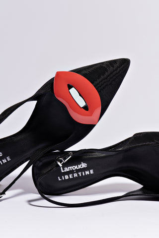 Larroudé x Libertine Lips Pump Lo In Black Fabric