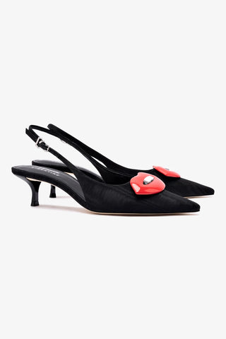 Larroudé x Libertine Lips Pump Lo In Black Fabric