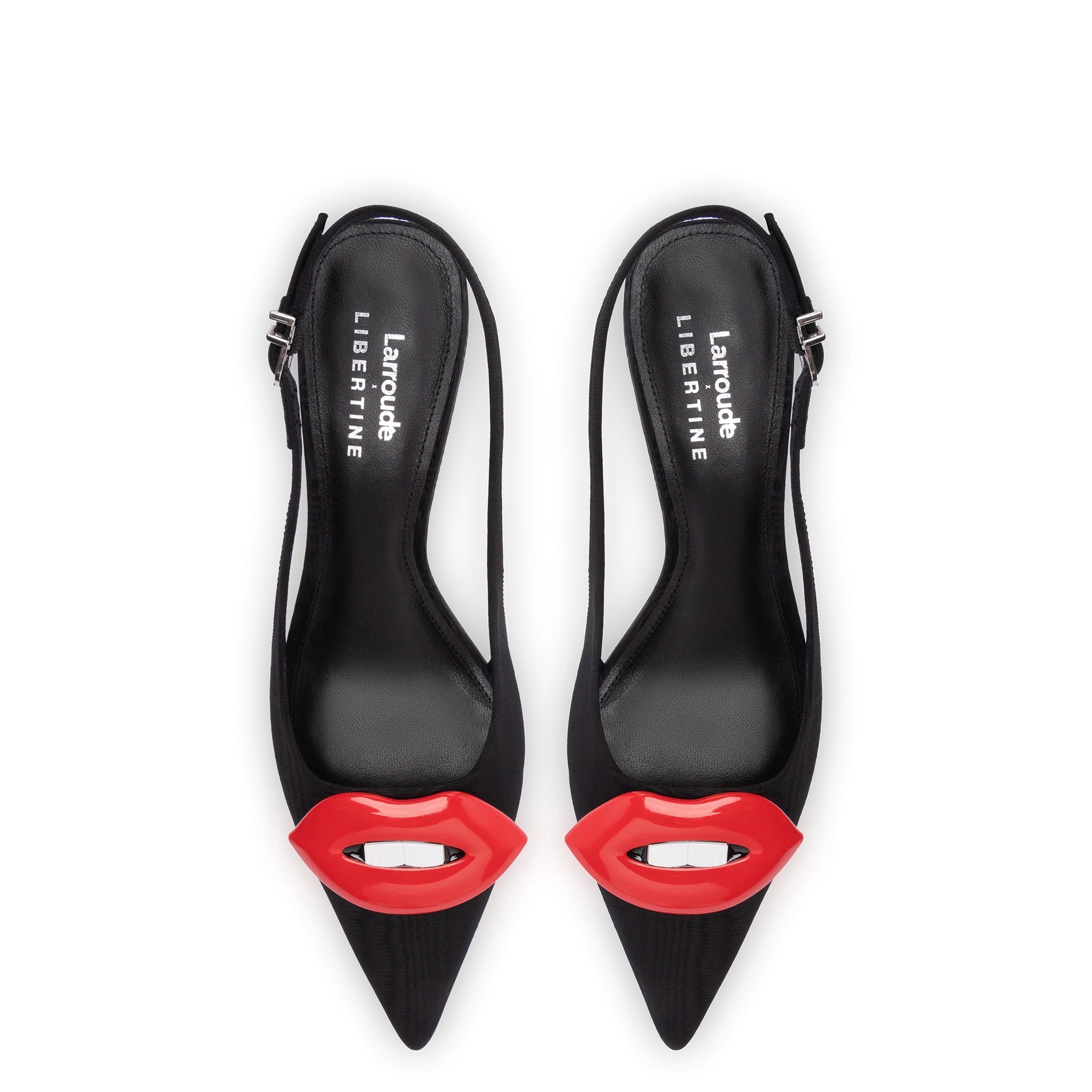 Larroudé x Libertine Lips Pump Lo In Black Fabric