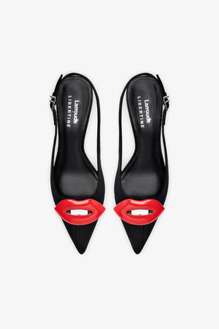 Larroudé x Libertine Lips Pump Lo In Black Fabric