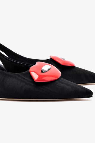 Larroudé x Libertine Lips Pump Lo In Black Fabric