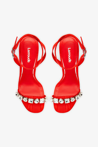 Calypso Sandal In Red Fabric and Crystals