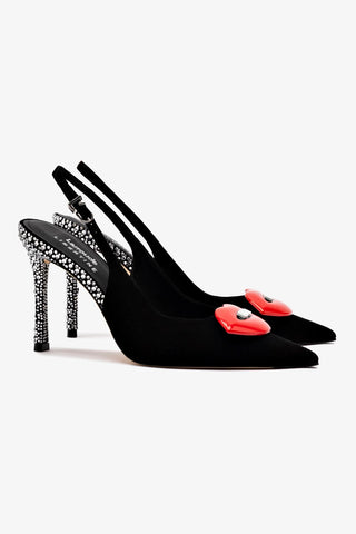 Larroudé x Libertine Lips Pump Hi In Black Suede and Crystals