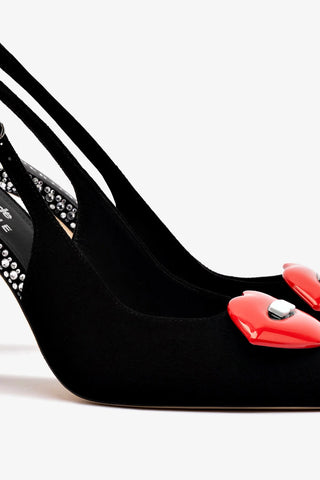 Larroudé x Libertine Lips Pump Hi In Black Suede and Crystals