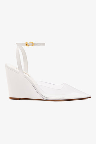 Kim Wedge Pump In White Leather and Vinyl