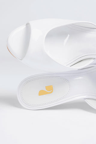 Jasmine Platform Mule White Patent Leather Mule Larroudé