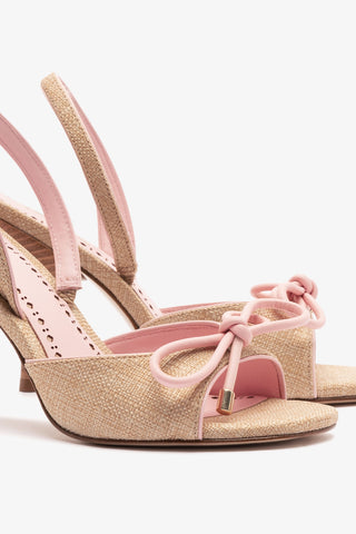 Lady Sandal In Beige Raffia And Tulip Leather Womens - Shoes - Sandals Larroudé